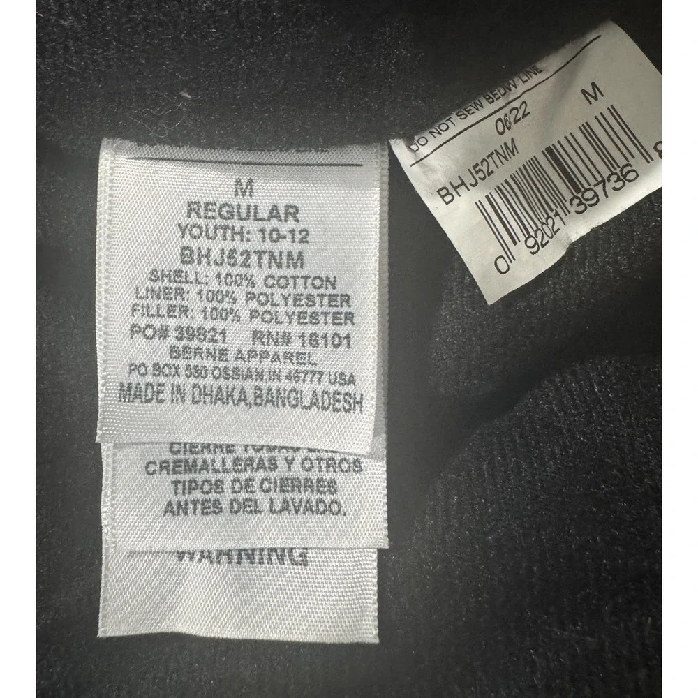 Berne Fleece Lined Canvas Jacket Youth Medium 10-12 Gray Hooded Full Zip Outdoor